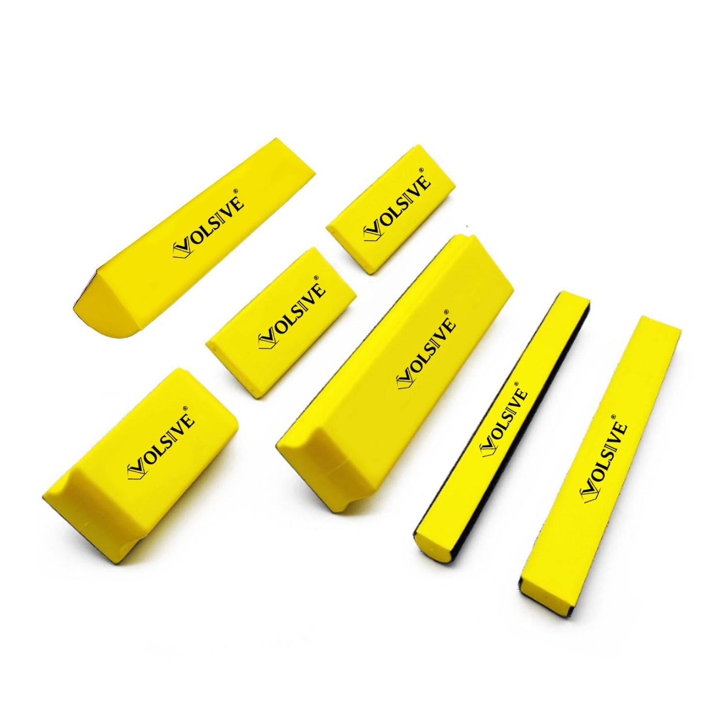 VOLSIVE 7pcs Hand Sanding Block Set, Rectangle Handheld Sanding Pad, Hook and Loop Interchangeable Assorted Shapes, for Sanding or Polishing in Auto Body and Paint Shops - Yellow