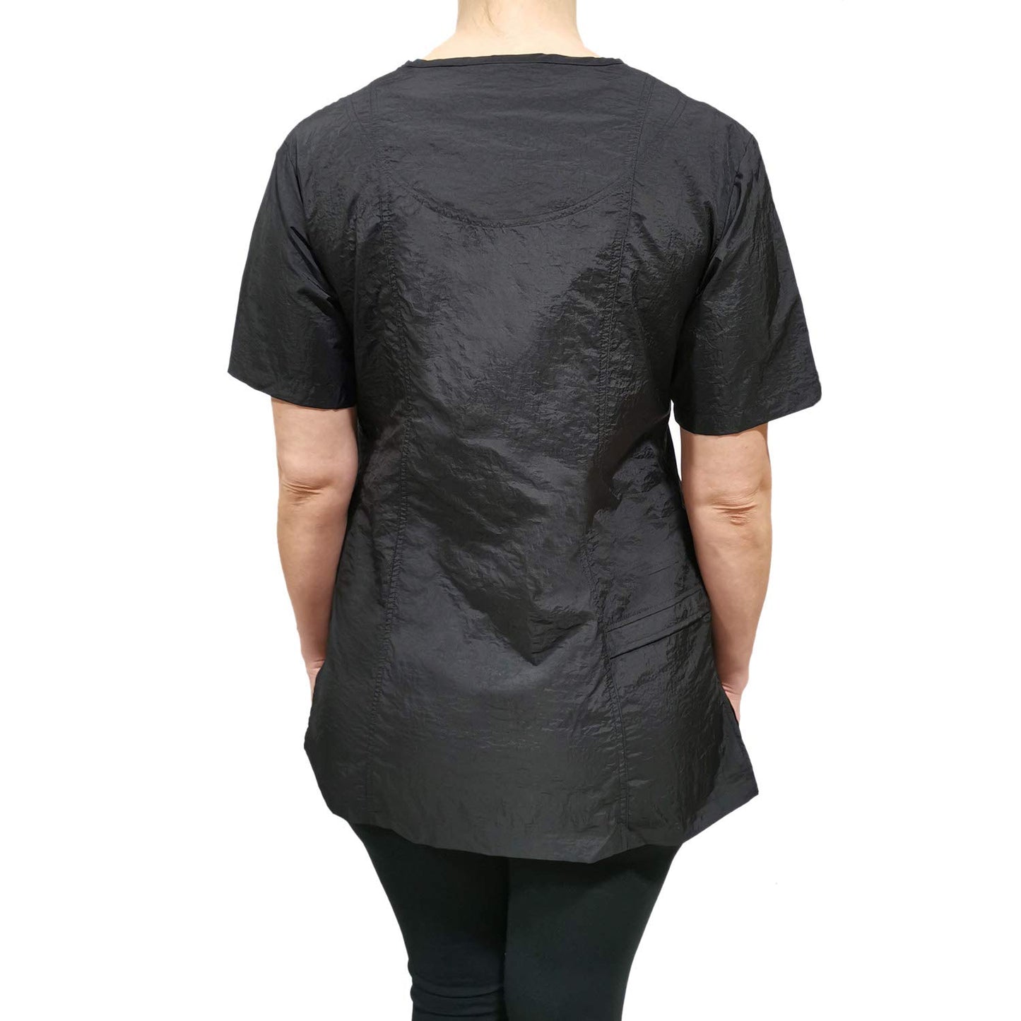 CHARLENE Haley Short Sleeves Jacket | High Fashion Hair Stylist Nylon Uniform | Water-Repellant Breathable Nylon | Machine Wash | Zipper Closure (BLACK, S)