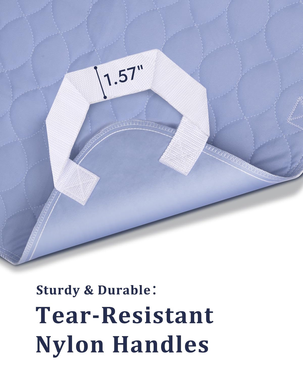 2 Pack Positioning Bed Pad with Handles, 8 Sturdy Handle Washable Bed Pads for Incontinence, Waterproof, Reusable Underpads for Elderly Hospital Home Care, Blue, 36”×52”