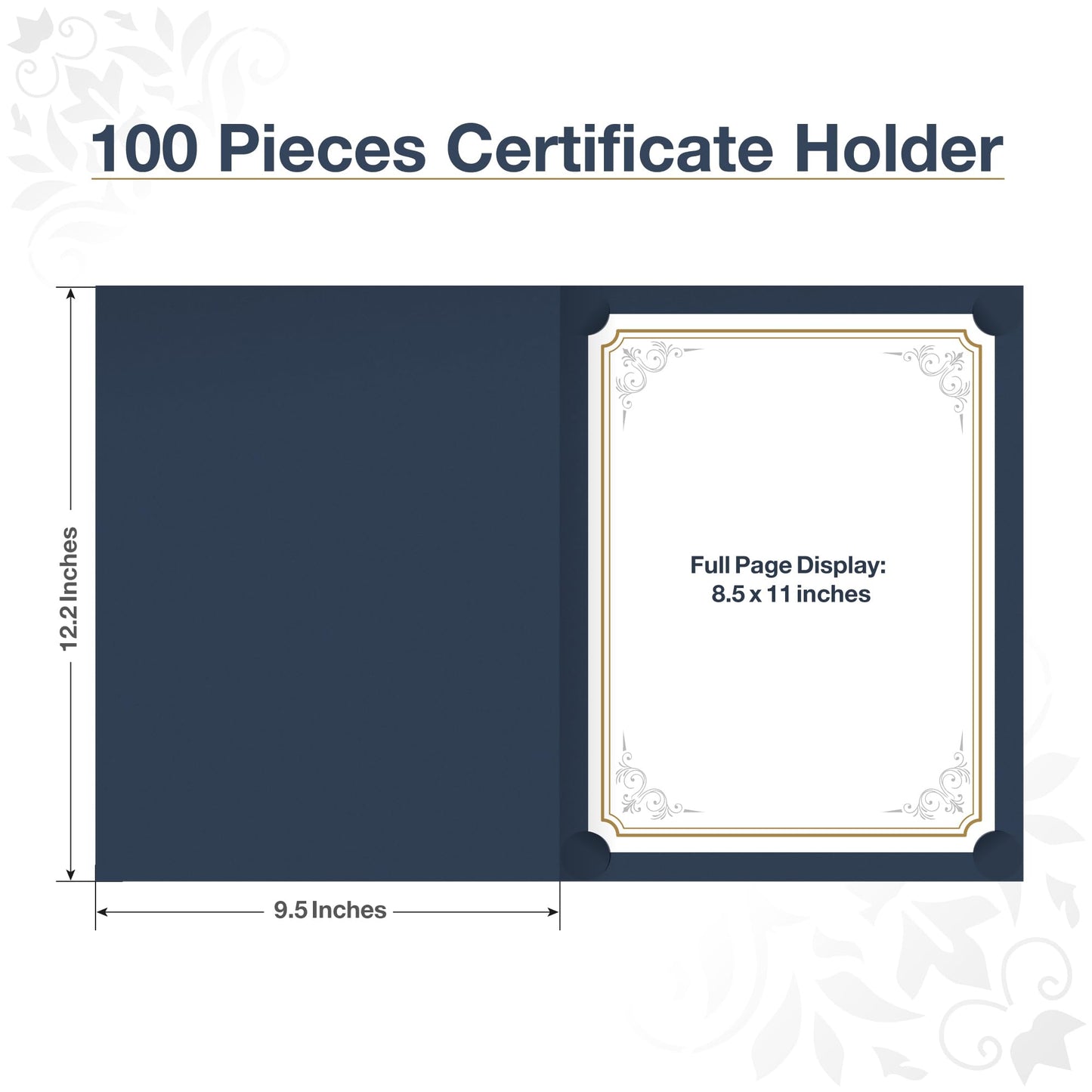 BELLE KR® Blue Certificate Holders 8.5 x 11, 100 Pcs - Used as Award Certificate Folders with Gold Foil Border for Letter Size 8.5" x 11" Certificates, Awards, Documents and Diplomas