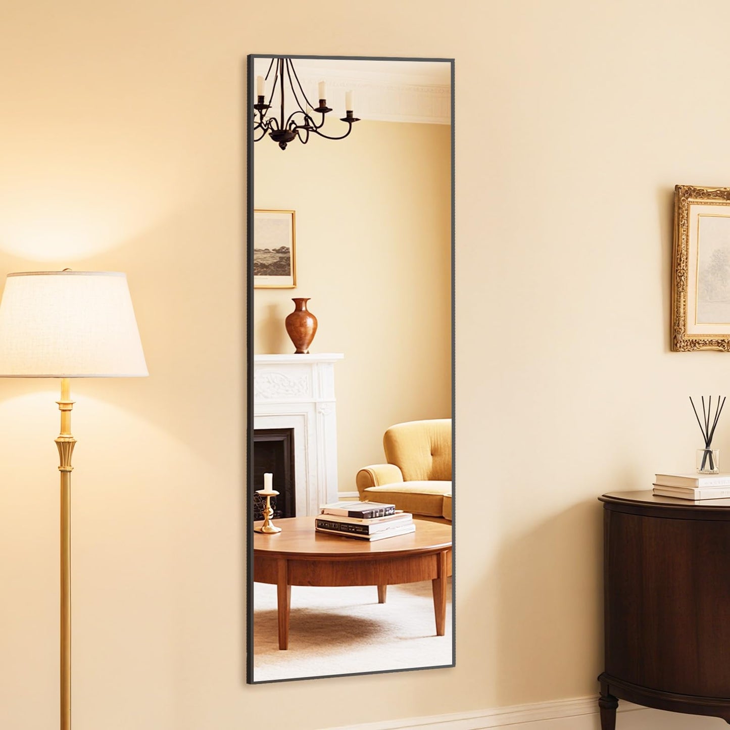 NEWBULIG Full Length Mirror, 59"x16" Full Body Mirror, Standing with Tempered Glass, Hanging or Leaning for Wall, Aluminum Alloy Thin Frame Floor Standing for Bedroom, Cloakroom, Black
