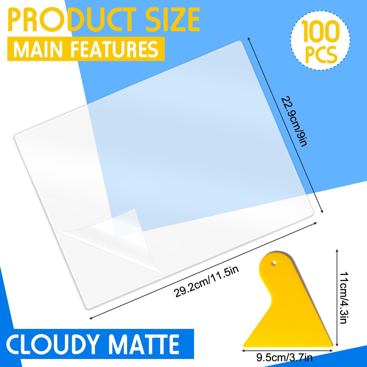 Kosiz 100 Pack Matte Self Adhesive Laminating Sheets, 9 x 11.5 Inches, 4 Mil Thick for Letter Size 8.5 x 11 Matte Finish Self Lamination Sealing, No Heat Laminating, With Scraper