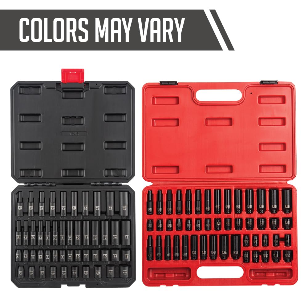 SUNEX TOOLS 1848, 1/4 Inch Drive Master Impact Socket Set, 48-Piece, SAE/Metric, 3/16 Inch - 9/16 Inch, 4mm - 15mm, Standard/Deep, Cr-Mo Alloy Steel, Radius Corner Design, Heavy Duty Storage Case
