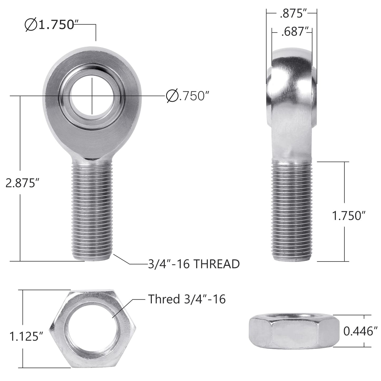 3/4” Heim Joint Rod End Kit,.750" Chromoly Heim Joints Panhard Rod End Kit for Steering,Suspension, Traction Bars, Right&Left Hand Thread with Spacer,Tube Adapters & Jam Nuts - 4Set