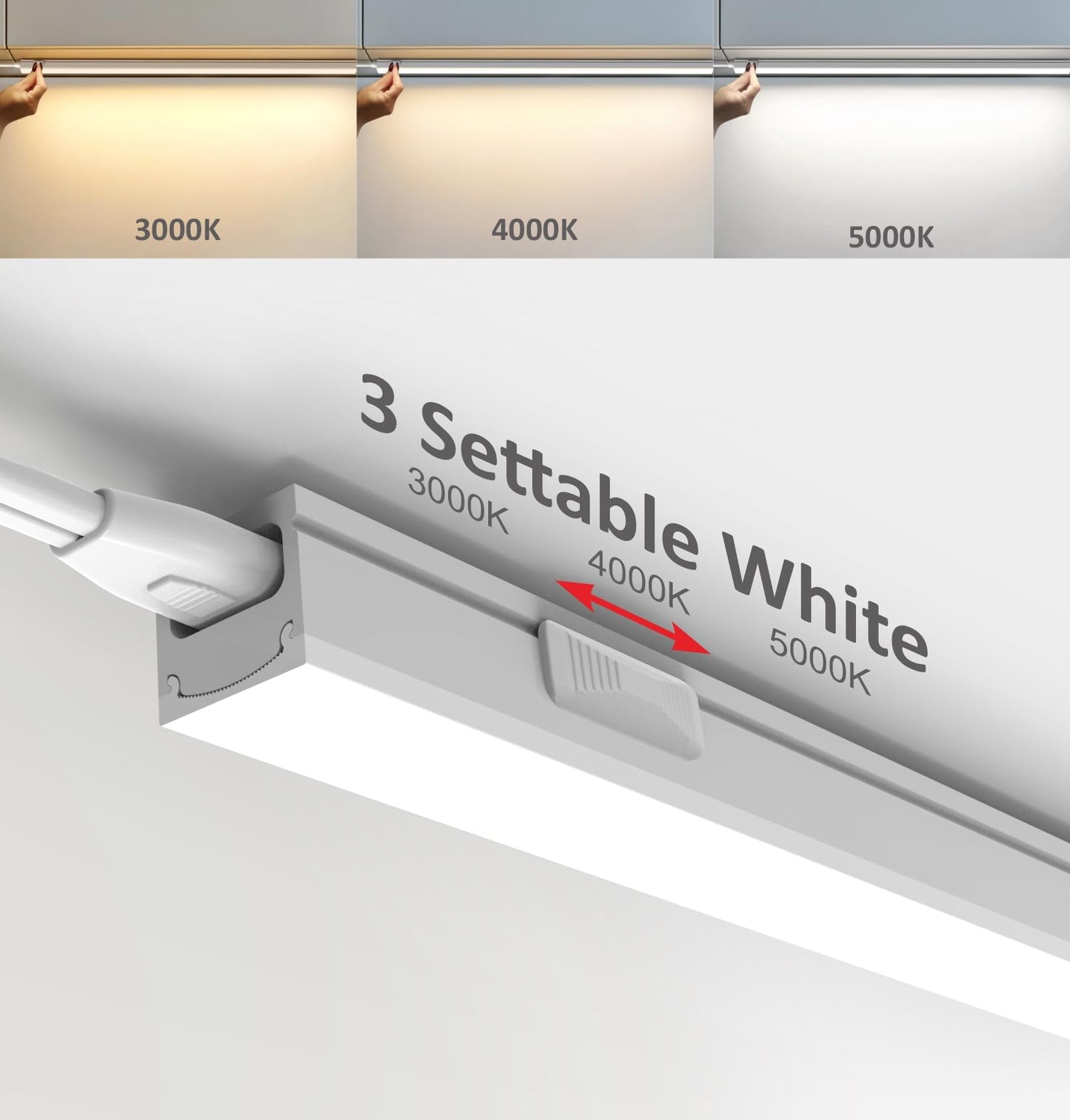 Leetdud Under Cabinet Lighting Plug in, 16 Inch 2 Pcs, Linkable AC120V 3CCT 3000K/4000K/5000K Ultra Slim, LED Under Cabinet Lights for Counter Light, Kitchen, Shelf, Sink, Workshop, Desk, White