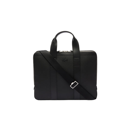 Lacoste Men's Chantaco Pique Leather Computer Bag, Black, One Size