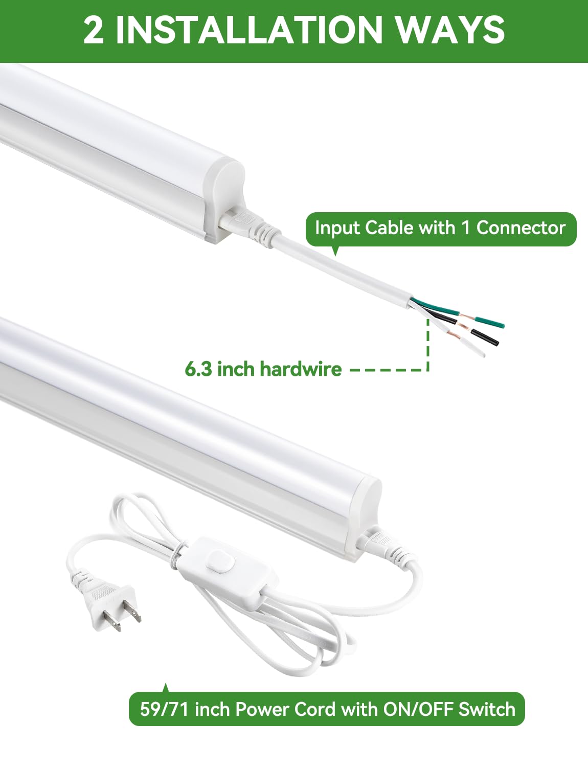 YULINKCO 4FT LED Shop Lights, 2300LM 6500K Bright White LED Integrated Fixture, 20W Linkable Garage Light, Ceiling and Cabinet Light with ON/Off Switch, Workshop, Basement, FCC Certified, 4 Pack