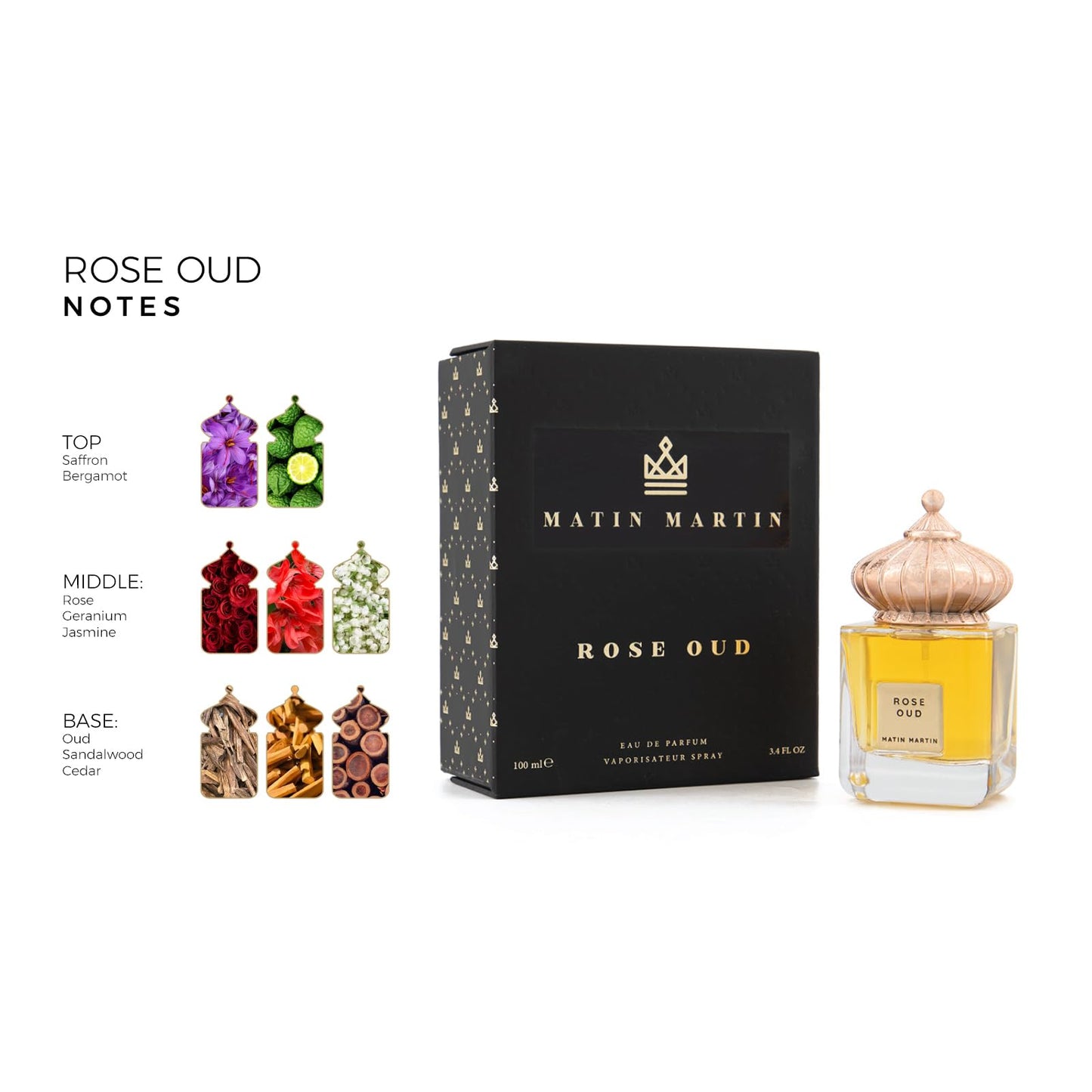 Matin Martin Rose Oud - Long-Lasting Perfume for Men - Oriental Floral Womens Perfume - Unisex Fragrance with Rose and Oud - Travel Perfume - 3.4 oz