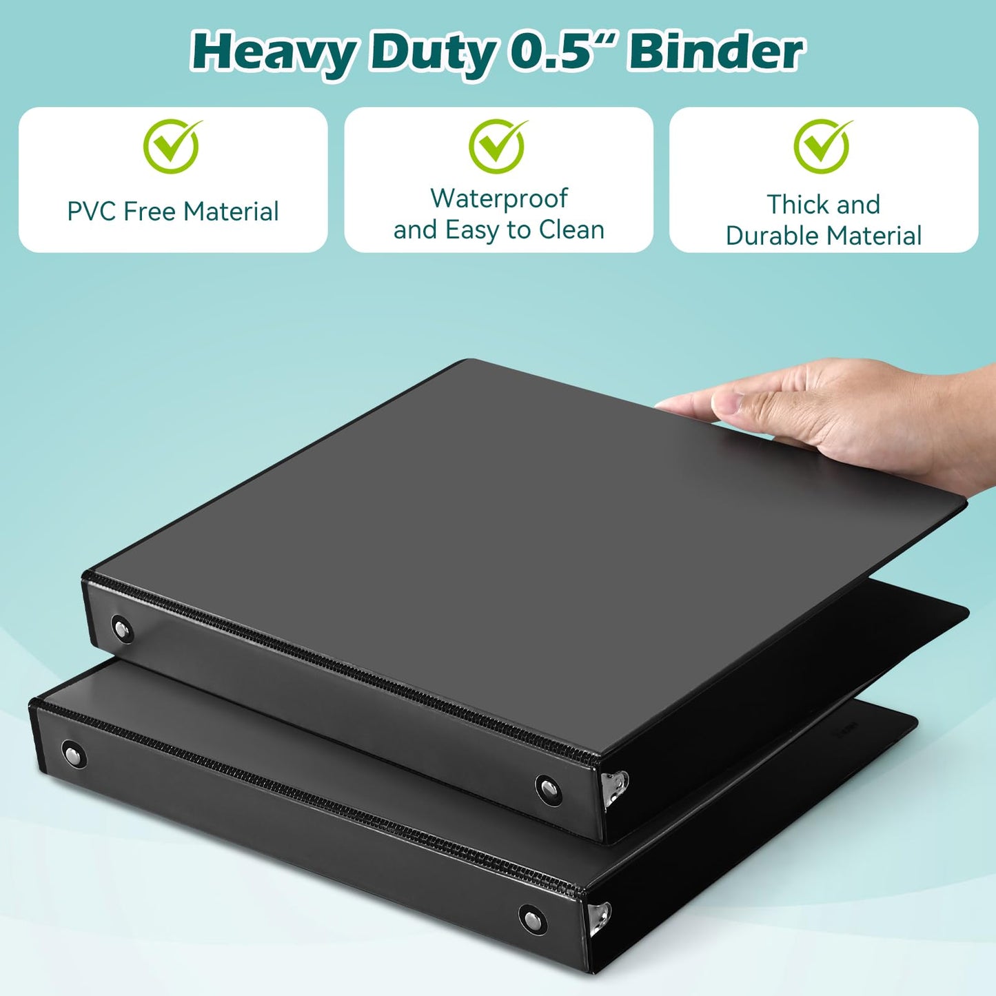 Heture 3 Ring Binder 0.5 Inch 12 Pack, 0.5" Clear View Round Ring Binders, PVC-Free, Holds for 100 Sheets 8.5"x 11" US Letter Size Paper, 1/2 in Durable Black Binders for Office,School and Home.
