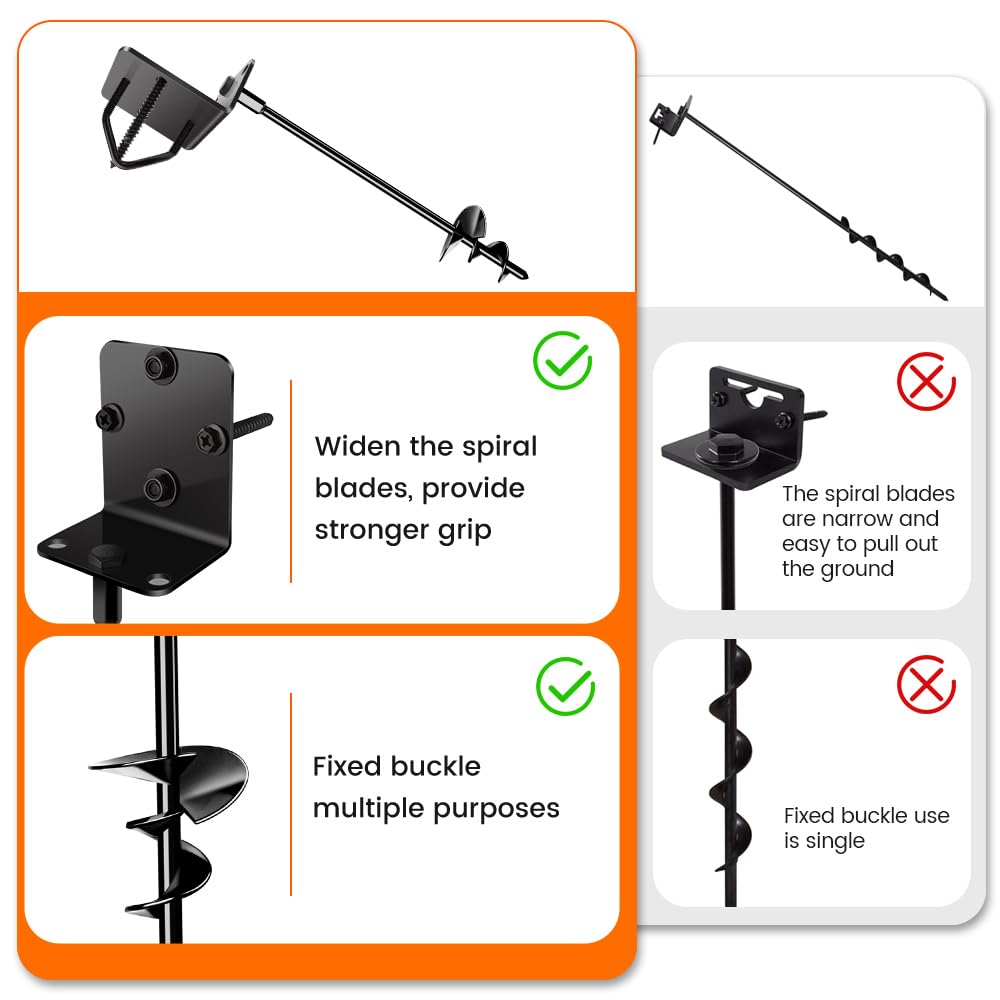 Ground Anchors Screw in 24" Set of 4 Trampoline Stakes Heavy Duty Mobile Home Anchors - Storage Shed Anchor Kit - Swing Set Stakes - Playset Anchor (4 x 24in)