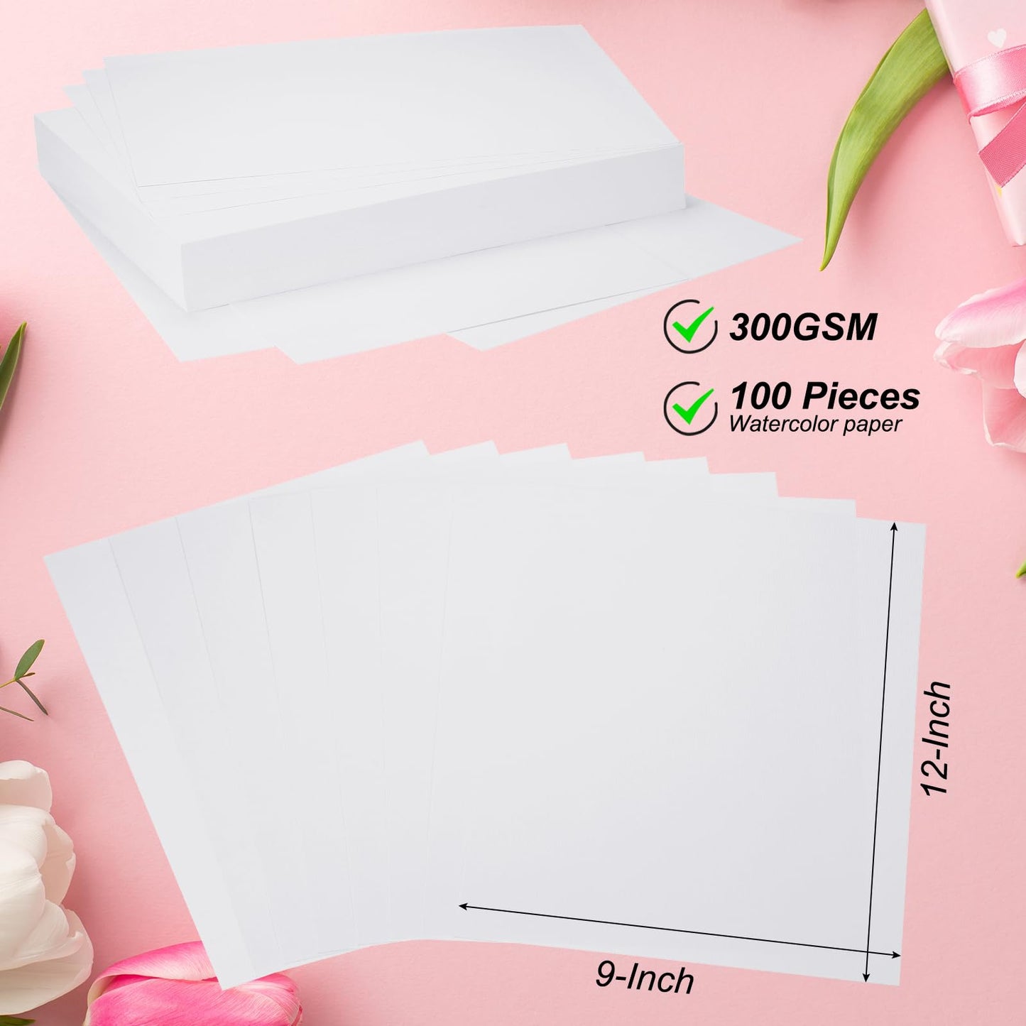 PATIKIL 100 Pcs Pure Cotton Watercolor Paper 140lb/300 GSM Water Coloring Paint Paper for Art Painting Watercolor Drawing Artist, 9x12 Inch
