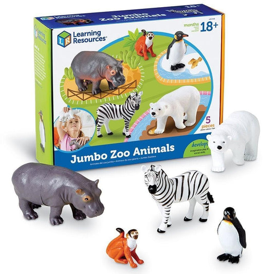 Learning Resources Jumbo Zoo Animals I Monkey, Penguin, Zebra, Polar Bear, and Hippo, 5 Animals, Ages 2+