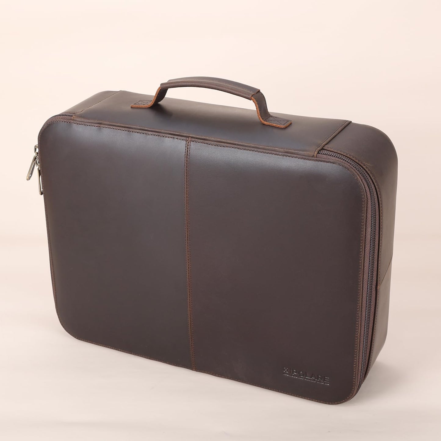 Polare Full Grain Leather Document Organizer Bag Storage Cabinet Box Portable Home Business Safe Folder with Lockable YKK Zipper