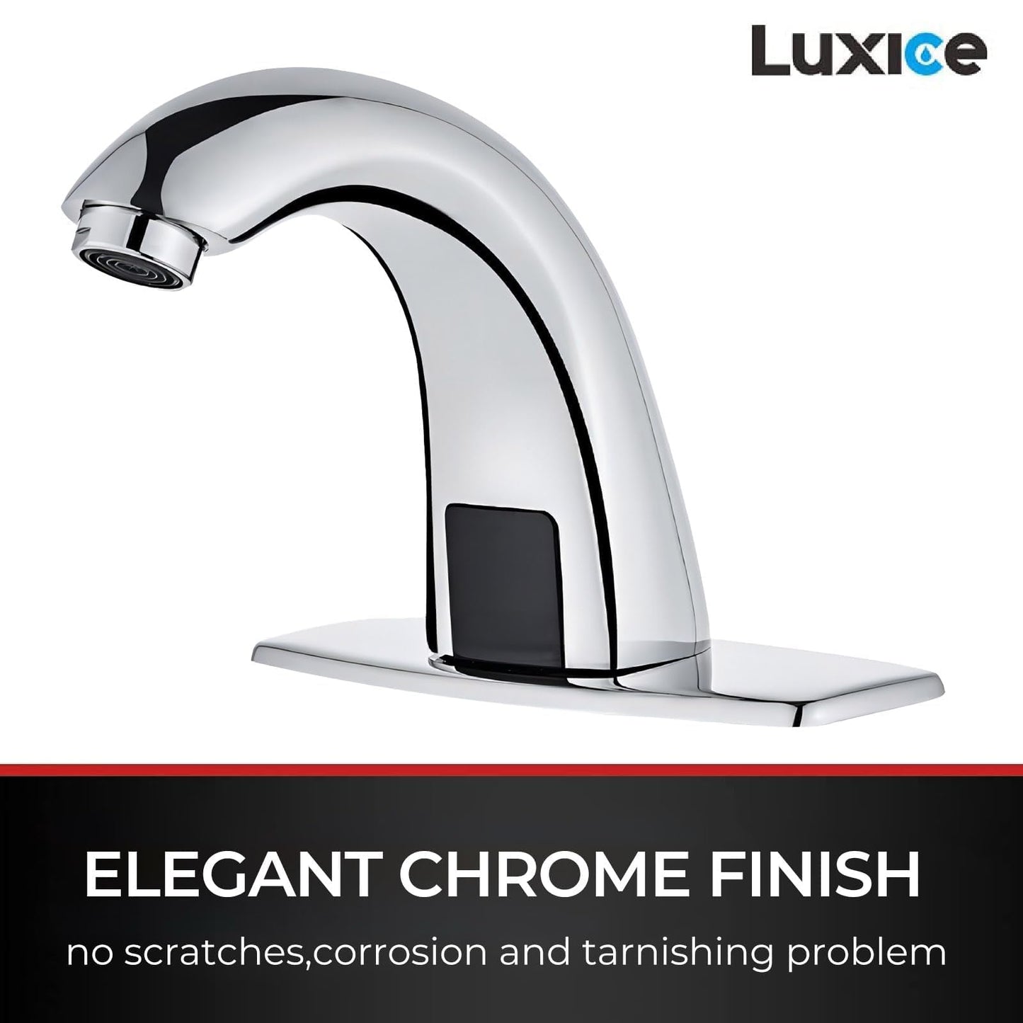 Luxice Touchless Bathroom Sink Faucet - Automatic Motion Sensor Faucet - Battery Opertated for Commercial Lavatory, Chrome