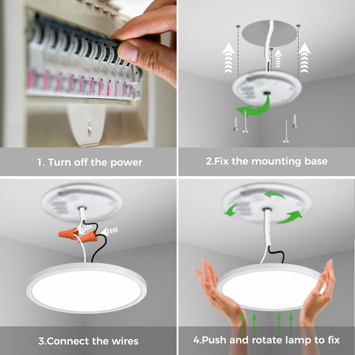 zemty 12 Inch LED Ceiling Light with Night Light 1800K, 4 Pack 3000K/4000K/6500K Dimmable Light Fixtures with Remote Control, Low Profile Lighting for Bedroom Living Room Kitchen-White