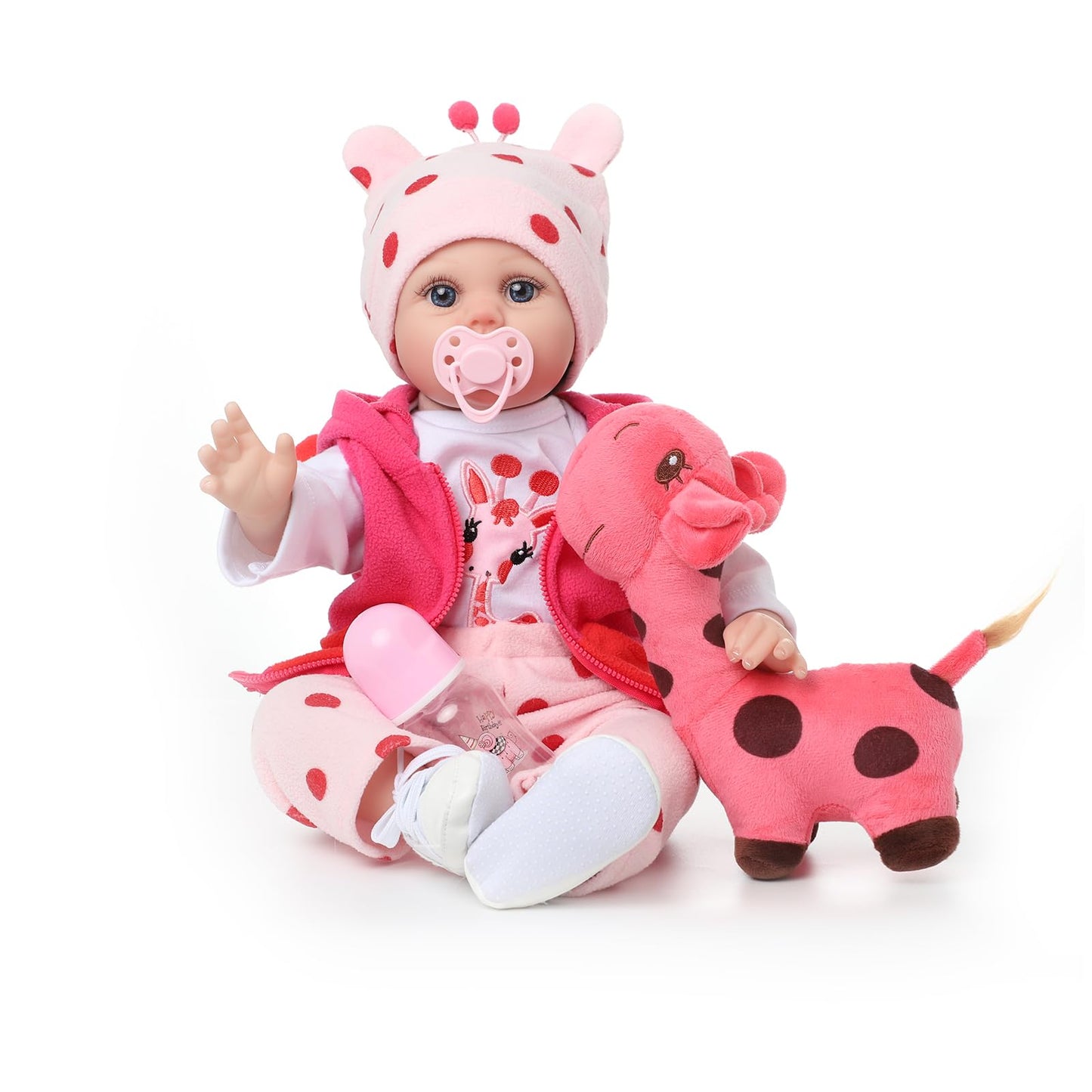 Kdudgso Lifelike Reborn Baby Dolls, 22 Inch Realistic Silicone Baby Doll, Real Life Baby Dolls Handmade Soft Vinyl & Cloth Body with Feeding Kit Toys Gifts Collection, Baby Doll for Toddlers 1-3