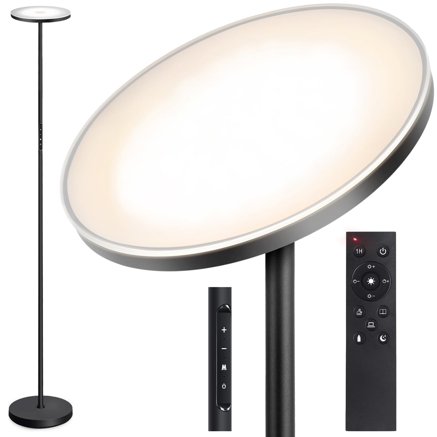 OUTON Floor Lamp, 30W/3000LM LED Modern Torchiere Sky Lamp, Super Bright Dimmable Standing Tall Lamp with 4 Color Temperatures, Remote Touch Control, 1 Hour Timer for Living Room Bedroom Office, Black