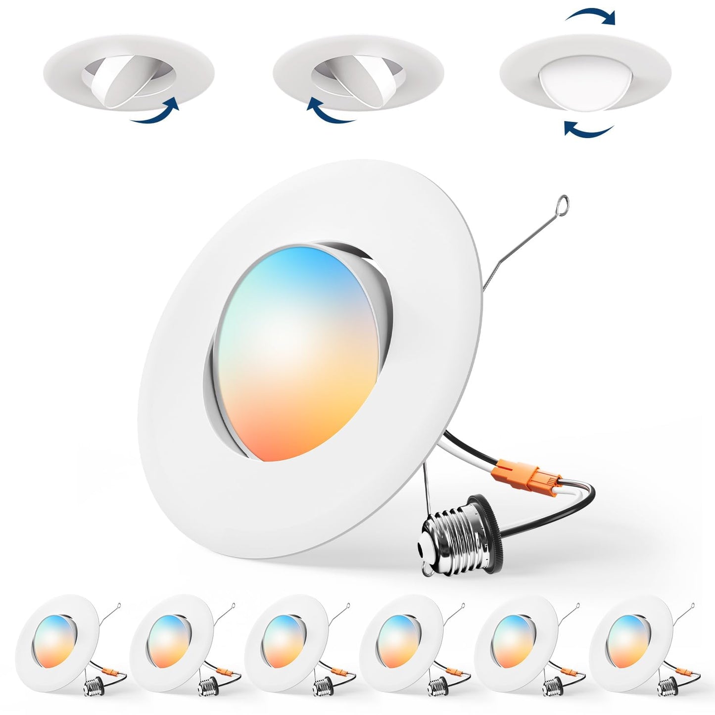 Amico 6 Pack 6 Inch Retrofit Eyeball Gimbal Can Lights, Adjustable Eyeball Directional 5CCT LED Recessed Lights, Dimmable, 2700K/3000K/3500K/4000K/5000K Selectable, 10W 950LM, ETL&FCC