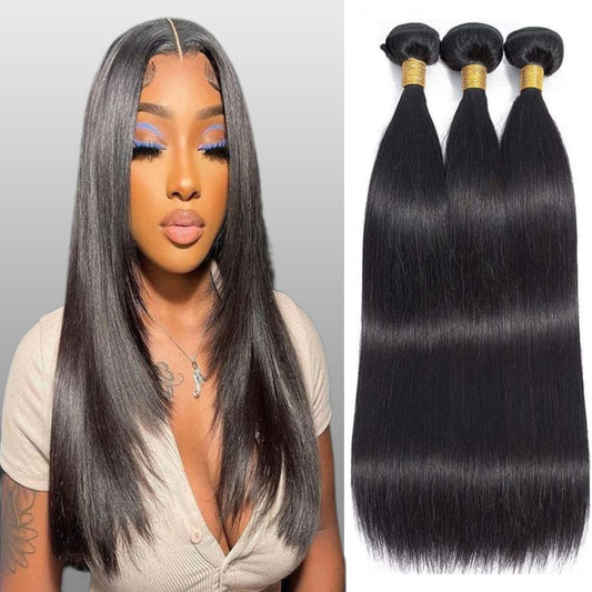 Feibin Straight Human Hair Bundles 14 14 14 Inch Trippy Hair Bundles Human 100% Brazilian Unprocessed Raw Hair Bundles Weave Bundles Human Hair Extensions For Black Women Natural Color