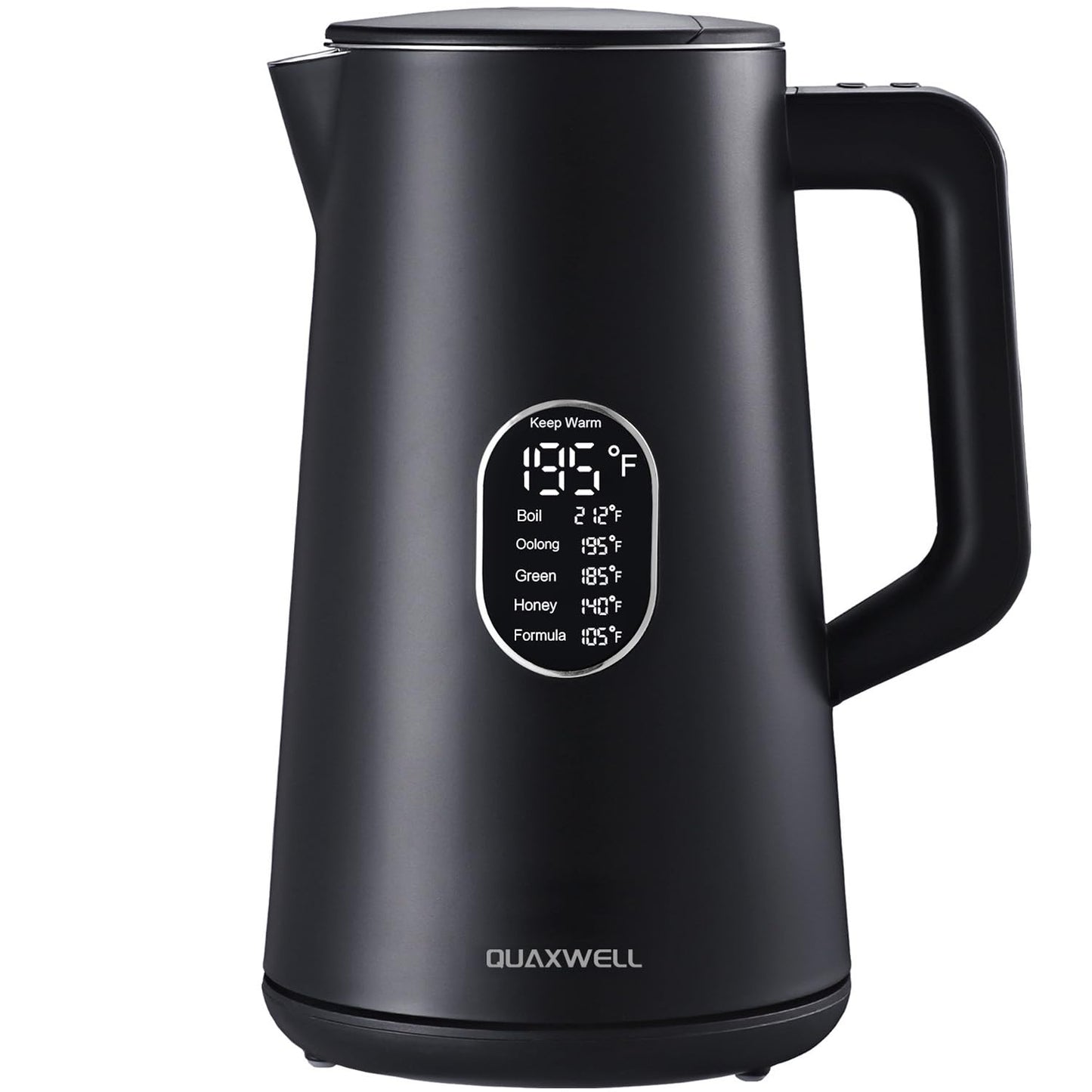 QUAXWELL 1.5L Electric Kettle Stainless Steel, Double Wall Cool Touch Teapot, Fast Boil,5 Temperature Control, LED Display, Auto Shut-Off, BPA-Free,Keep Warm Function, Ideal for Tea & Coffee,Black
