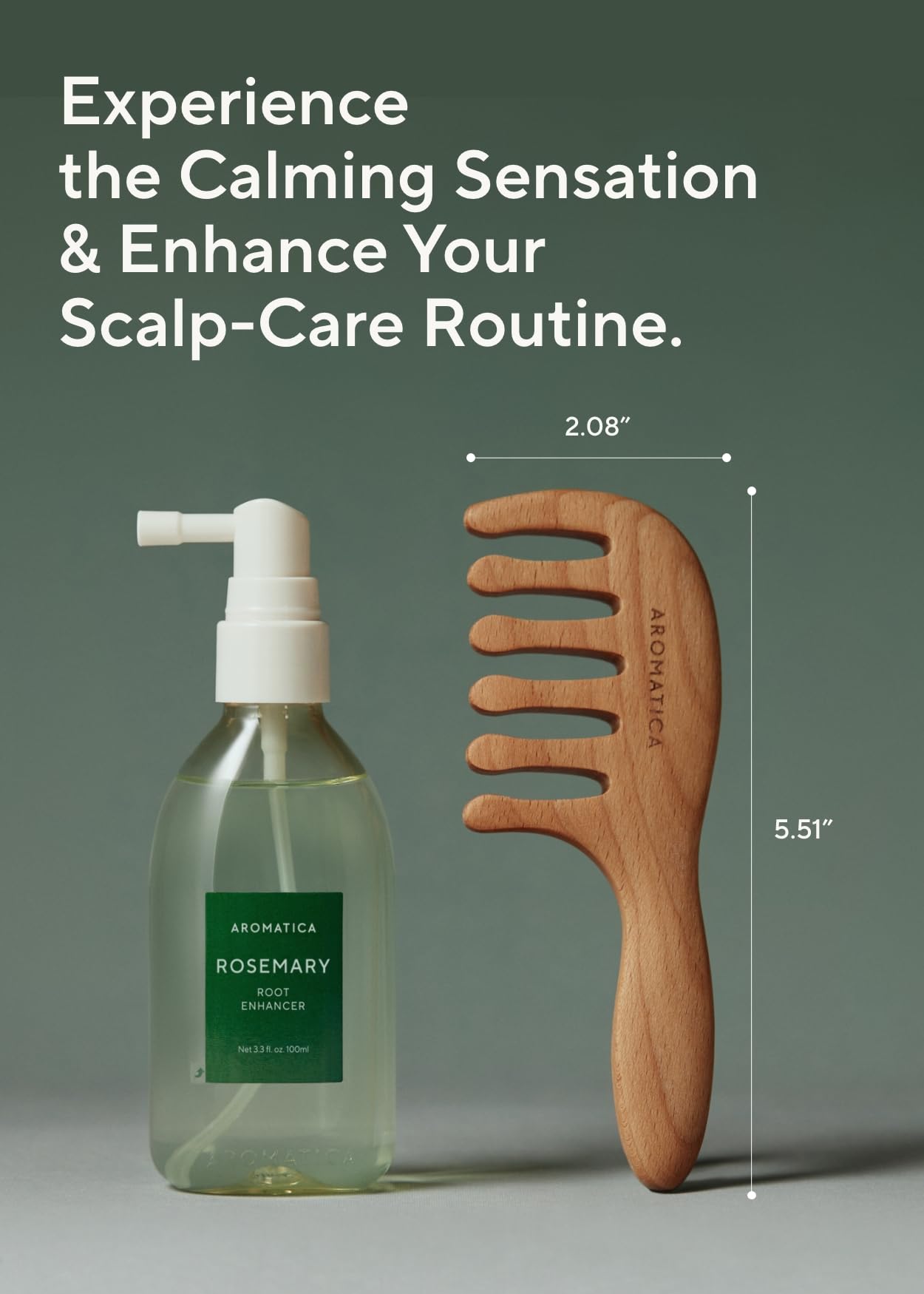 AROMATICA Rosemary Root Enhancer & Wooden Scalp Massager Set - Hair Scalp Massager with Rosemary Water Scalp Serum for Hair Growth, hair care for women