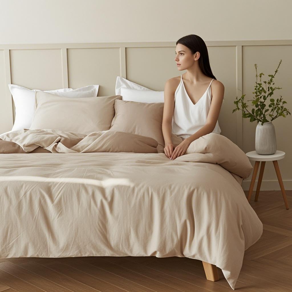 Simple&Opulence French Linen Duvet Cover Set 104"x 92"- 3 Pieces (1 Comforter Cover,2 Pillowcases)-Natural Flax Cotton Blend-Solid Color Breathable Farmhouse Bedding-Linen/Beige, King