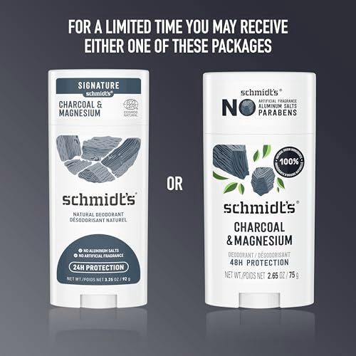 Schmidt's Aluminum-Free Vegan Deodorant Charcoal & Magnesium with 24 Hour Odor Protection, 4 Count for Women and Men, Natural Ingredients, Cruelty-Free, 2.65 oz