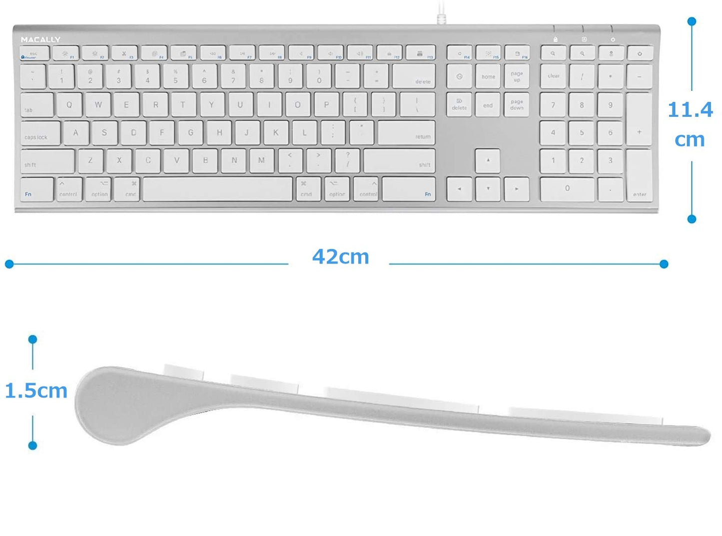Macally Ultra Slim USB Wired Computer Keyboard - Compatible Apple Keyboard or Windows - Full Size Keyboard with 20 Mac Keyboard Keys - Low Profile Keyboard for iMac Desktop, Macbook Pro/Air