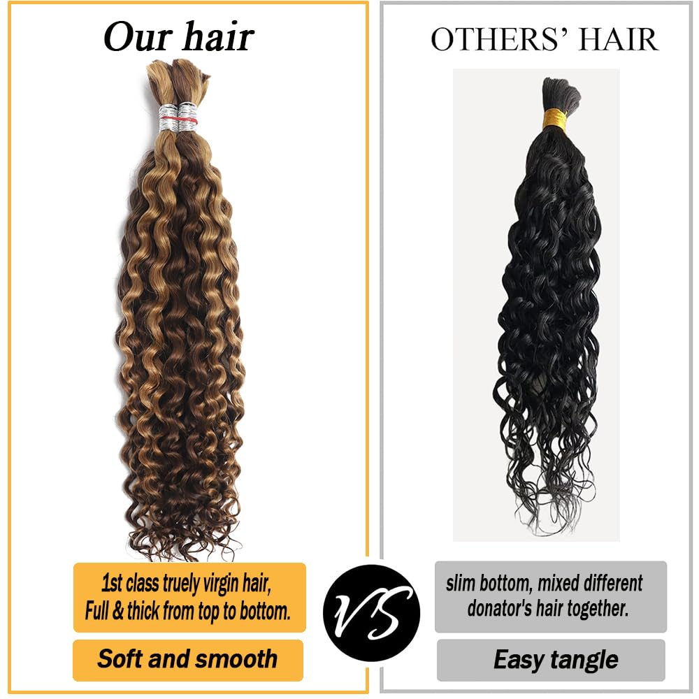 Human Braiding Hair for Boho Knotless Braids Bulk 16Inch Curly Bundles Human Hair for Micro Braiding Wet and Wavy Water Wave No Weft Human Hair Extension for Box Boho Braids 100g with 4/27# 16Iinch