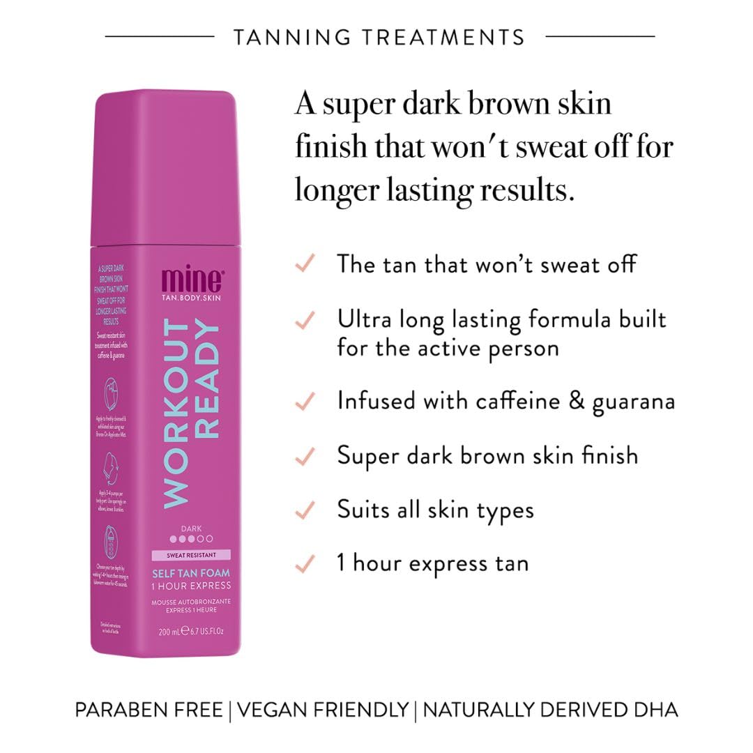 Minetan Workout Ready Self Tan Foam | Tanning Treatments Collection - Super Dark Skin Finish, Sweat Proof, Transfer Free, 1 Hour Express Mousse, Face & Body Fake Tanner, Ultra Deep Glow, 6.7 Fl Oz