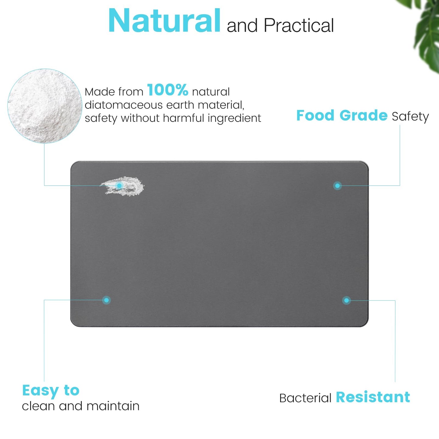 Yinoos Large Diatomite Stone Bath Mat, Premium Non-Slip Natural Diatomaceous Earth Bathtub Quick Drying Mats for Bathroom Floor (30" x 17" Dark Gray)