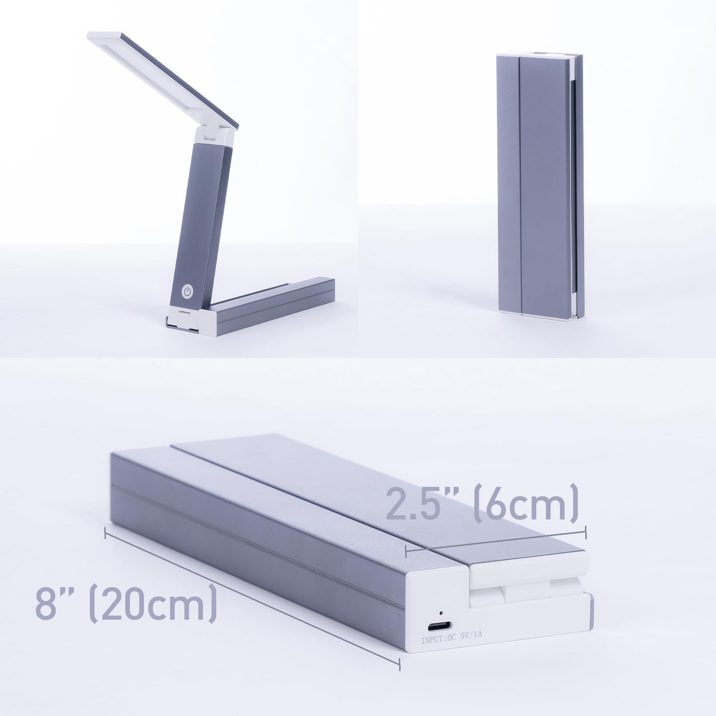 LYTUP Portable LED Desk Lamp – Ultra-Compact, Foldable, Adjustable Brightness, 180-Degree Rotation, Type-C Fast Charging for Home, Office, Travel, Multi-Purpose Use - Grey
