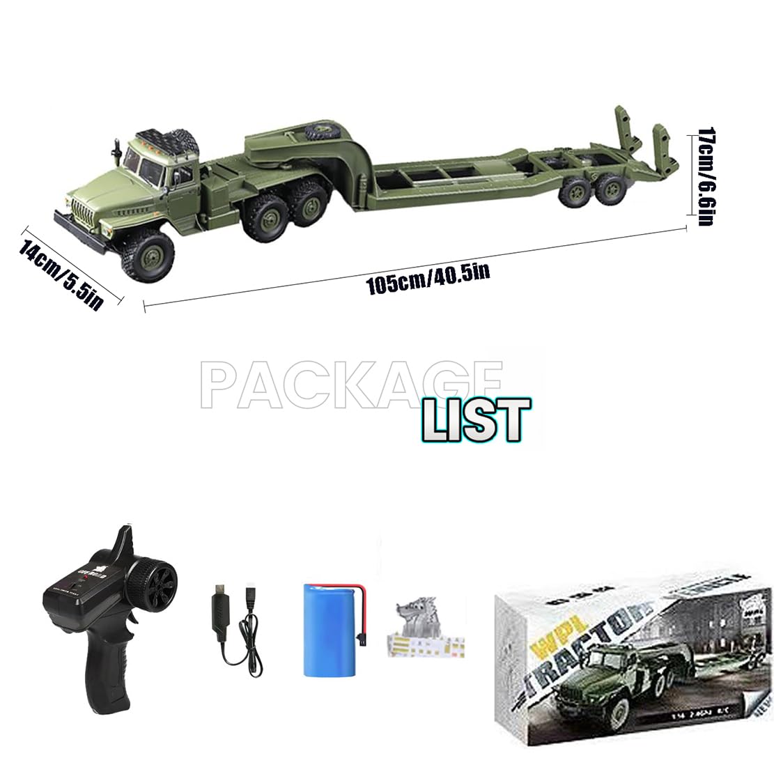 XMFHANG RC Semi Truck, 2.4Ghz 6WD Remote Control Army Truck Trailer, 41.3 Inch Large Size RC Car Toy, 1/16 Scale Tractor, Remote Control Electric Transport Vehicle Toy car for boy Gifts