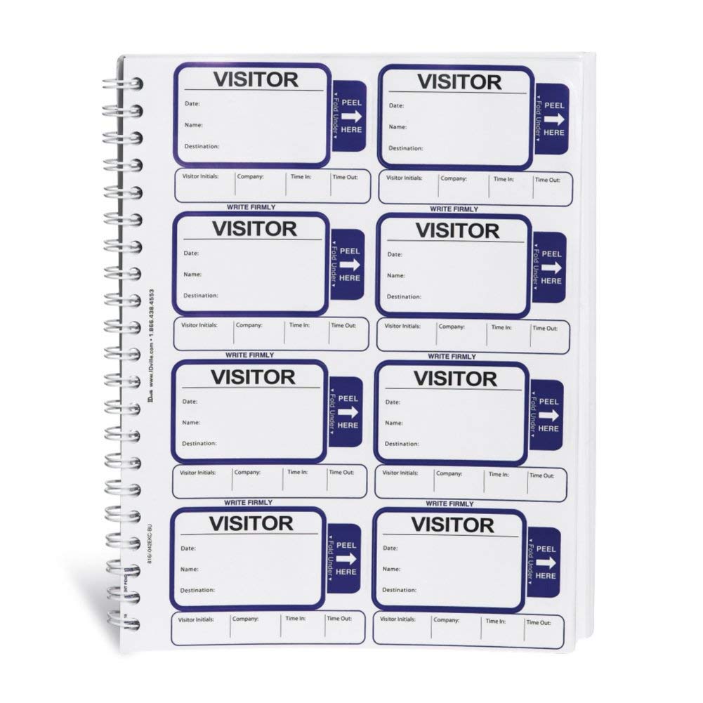 Visitor Log Book, Spiral-Bound Self Expiring Visitor Badges, Guest Register Book, Carbon Copy - 200 Badges