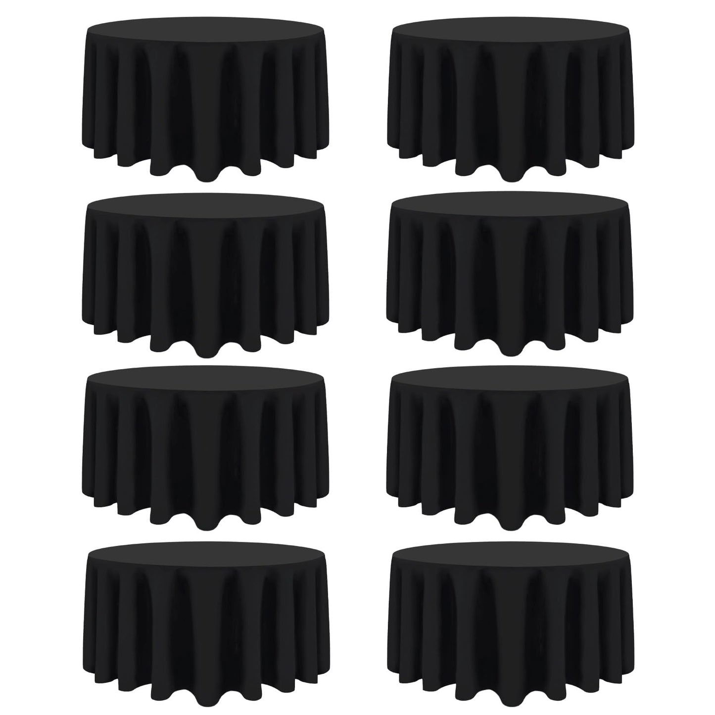 8 Packs 90 Inch Black Round Tablecloth in Diameter, Washable Polyester Fabric Tablecloths, Wrinkle Resistant Table Cloth for Wedding Party Banquet Dining