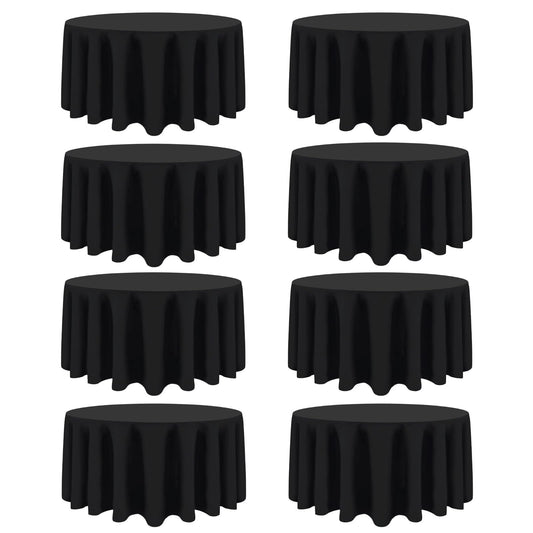 8 Packs 90 Inch Black Round Tablecloth in Diameter, Washable Polyester Fabric Tablecloths, Wrinkle Resistant Table Cloth for Wedding Party Banquet Dining