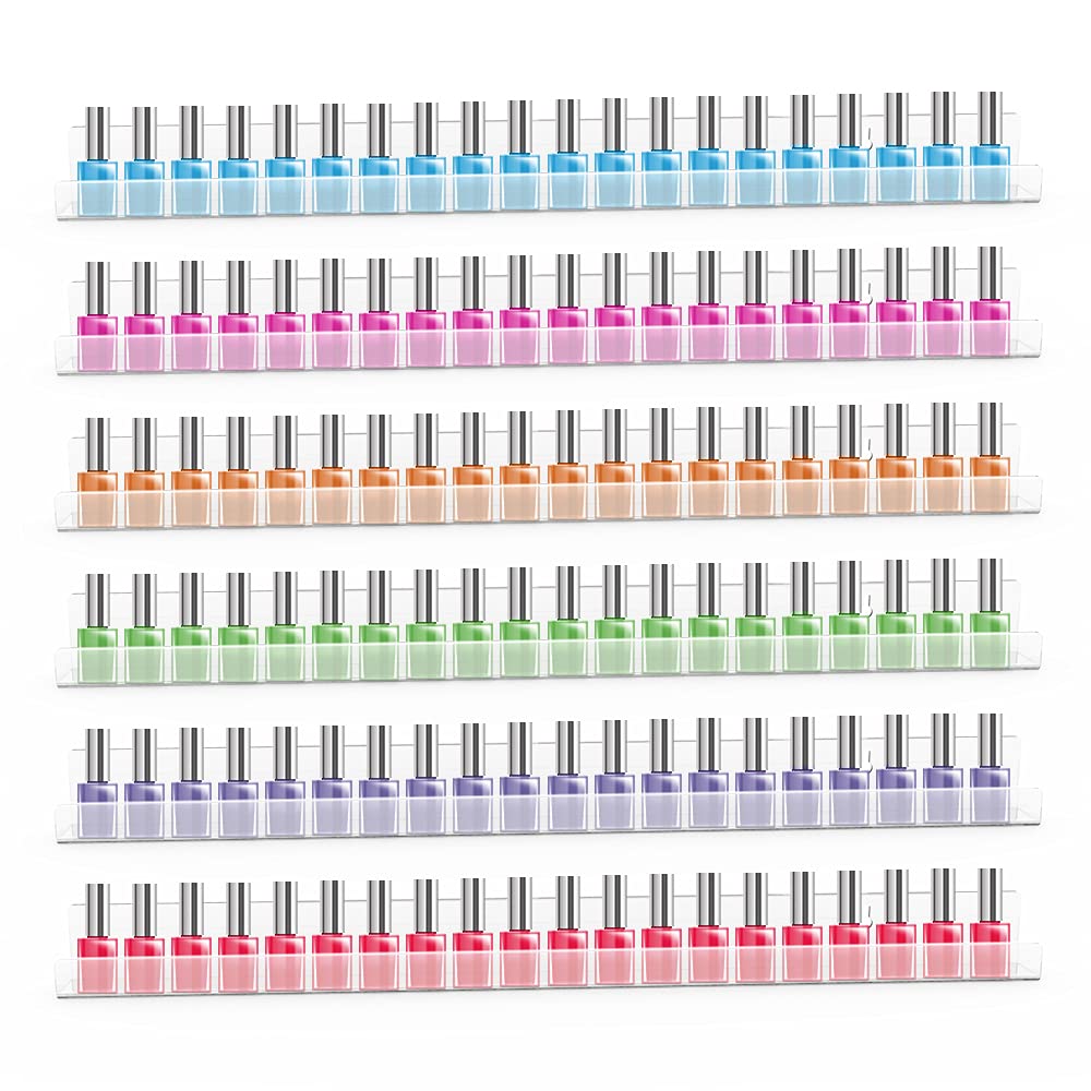 Sezanrpt Clear Nail Polish Organizer Wall Mounted, 24 Inches Acrylic Shelf for 150 Bottles, 6 Pack