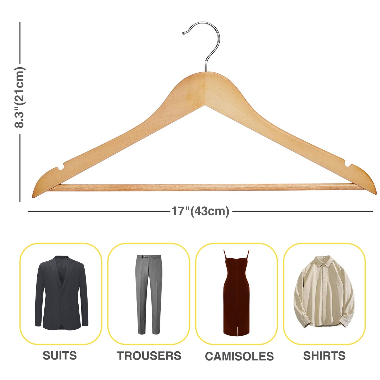 Uinicor Wooden Hangers - 60 Pack - Clothes Hanger for Daily Used,Heavy Duty Wood Hangers with Precisely Cut Notches,Coat Hanger for Closet, Clothes Hangers for Shirt Suit Dress (Natural)