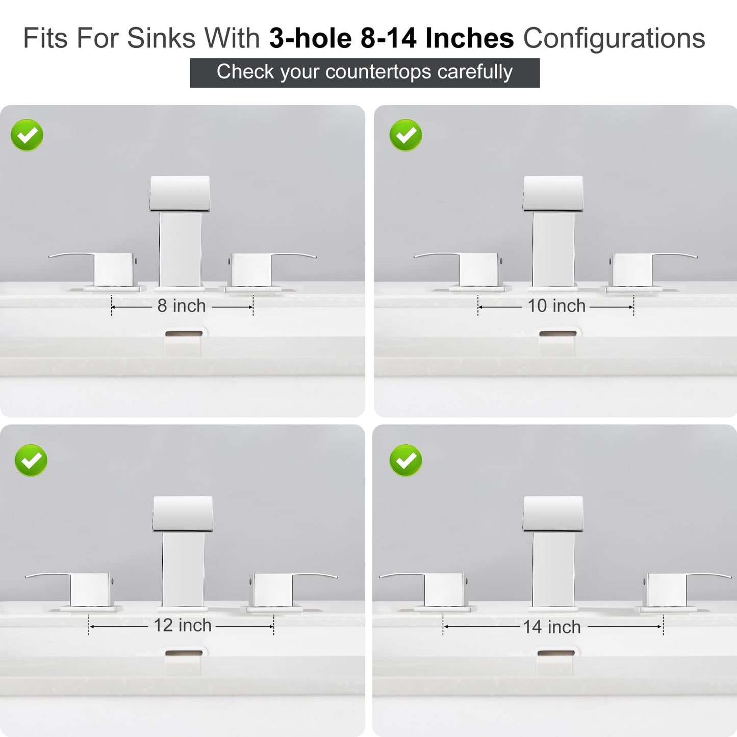 GAGALIFE 8 Inch Waterfall Bathroom Faucets for Sink 3 Hole - Chrome Bathroom Faucet with Pop-up Drain, Widespread Bathroom Sink Faucet 2-Handles, Modern Vanity Faucet with Supply Lines