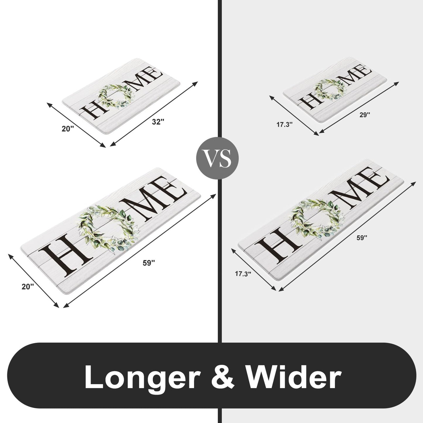 KIMODE Anti Fatigue Kitchen Rugs Sets of 2, Non Slip Waterproof Kitchen Mat, Farmhouse Kitchen Runner Rug, Ergonomic Standing Kitchen Mats for Floor 2 Piece, 20" x 59" + 20" x 32", White