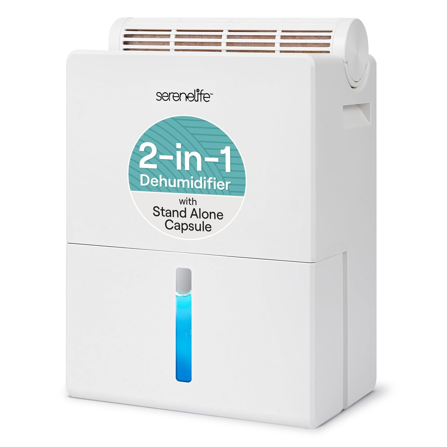 SereneLife 2-in-1 91 Oz Dehumidifier For Home, Bedroom, Bathroom, Basement with Removable Cylinder & Drying Base, Timer, Sleep Mode, & Smart Humidity Control, Covers 1200 Sq Ft 9 x 6 x 13 in, White