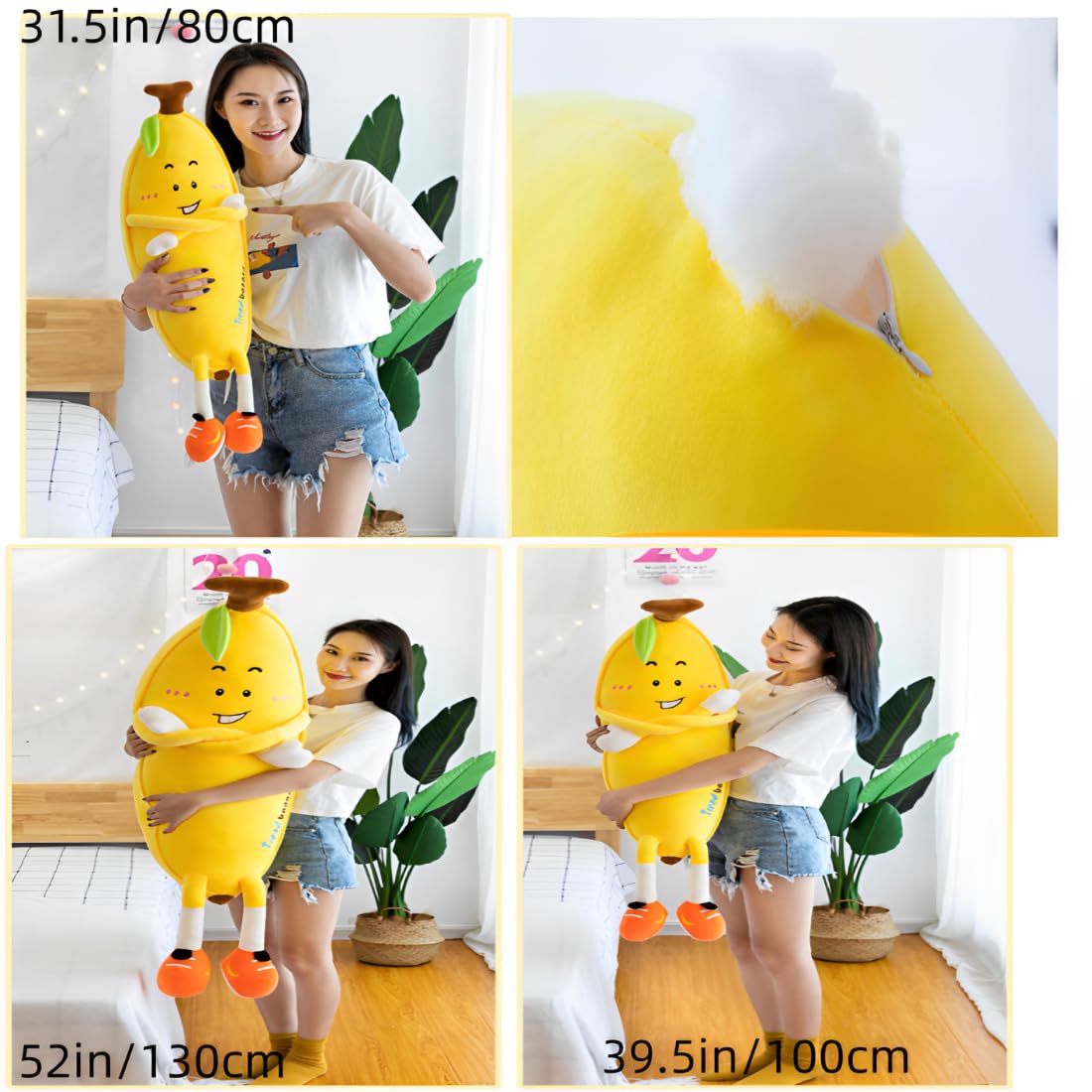 OPHRBU Banana Plush Body Pillow， 31.5 inches Banana Long Body Plush Pillow， Cute Fruit Plushie Hugging Pillow，for Kids Adult, Ideal Chrismas Birthday Gift (Yellow)