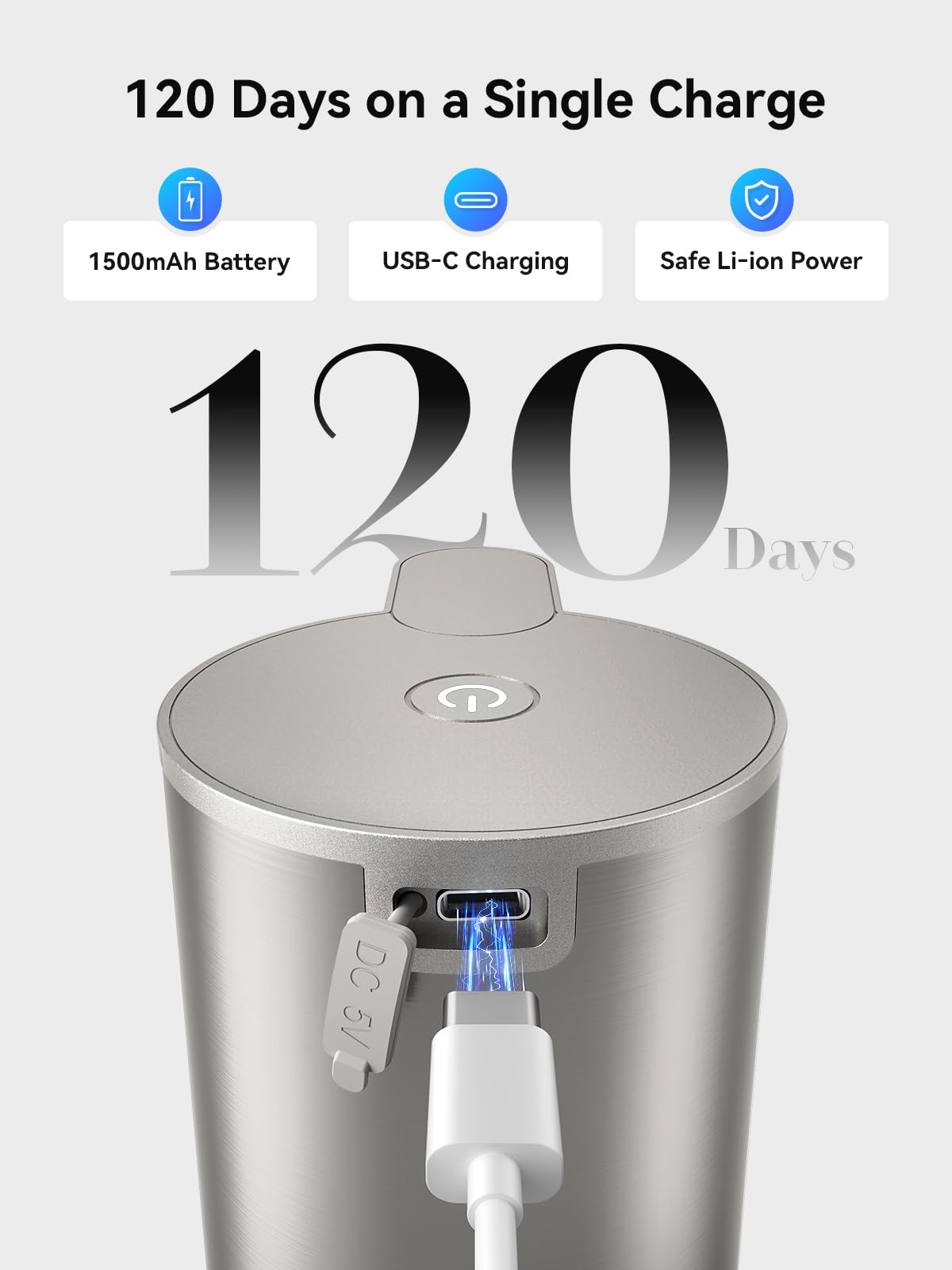 SUNLY Automatic Foaming Soap Dispenser Touchless, 0.2s Fast Sensor, USB-C Rechargeable, Smudge-Resistant Stainless Steel, Hand Soap Dispenser for Bathroom, Kitchen, Hotel, Silver