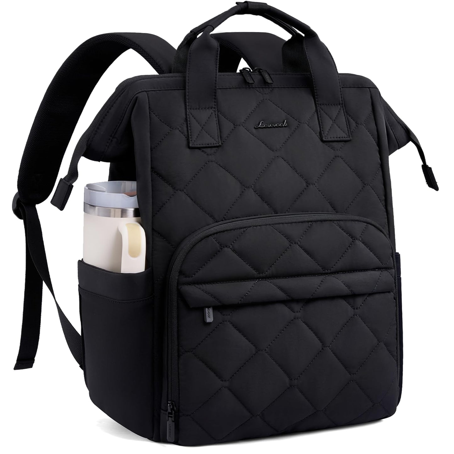 LOVEVOOK Laptop Backpack for Women, 15.6 inch Work Travel Backpack Purse, Puffer Quilted Laptop Backpack Casual Daypack for Nurse Teacher，Black