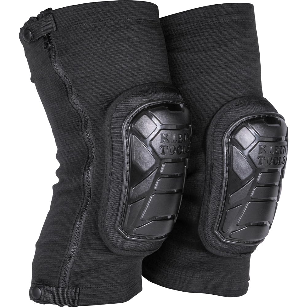 Klein Tools 60629 Tough-Flex Knee Sleeves for Work, Construction, Low-Profile Sleeve with Zipper, Gel-Like Foam, Black, M/L