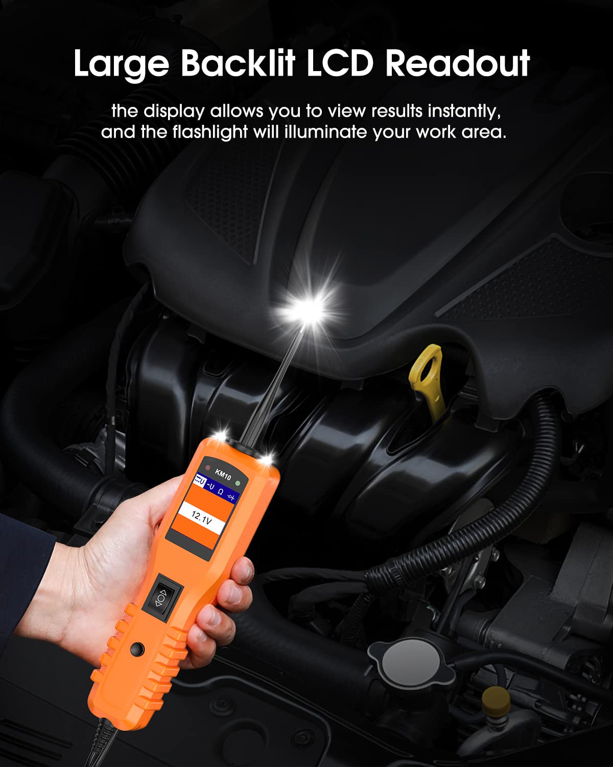 KZYEE KM10 Power Circuit Probe Kit, 12V 24V Circuit Breaker Finder, Digital Voltage Tester, AC DC Diode Resistance, Current Probe, Automotive Electrical Activate Component Tool, 20FT+20FT Cable