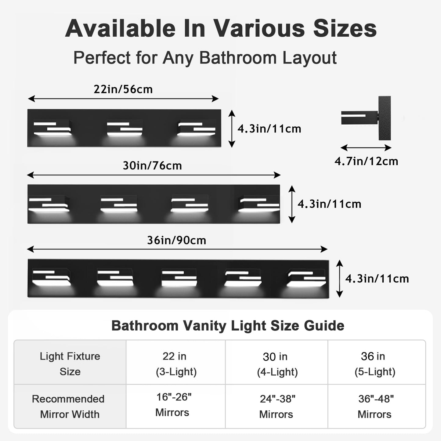 LKHF LED Modern Bathroom Vanity Light Fixtures, Dimmable Matte Black Vanity Lights for Bathroom Lighting Fixtures Over Mirror, with 360° Rotatable Acrylic Heads 4-Light 30-inch (Cool White 6000K)