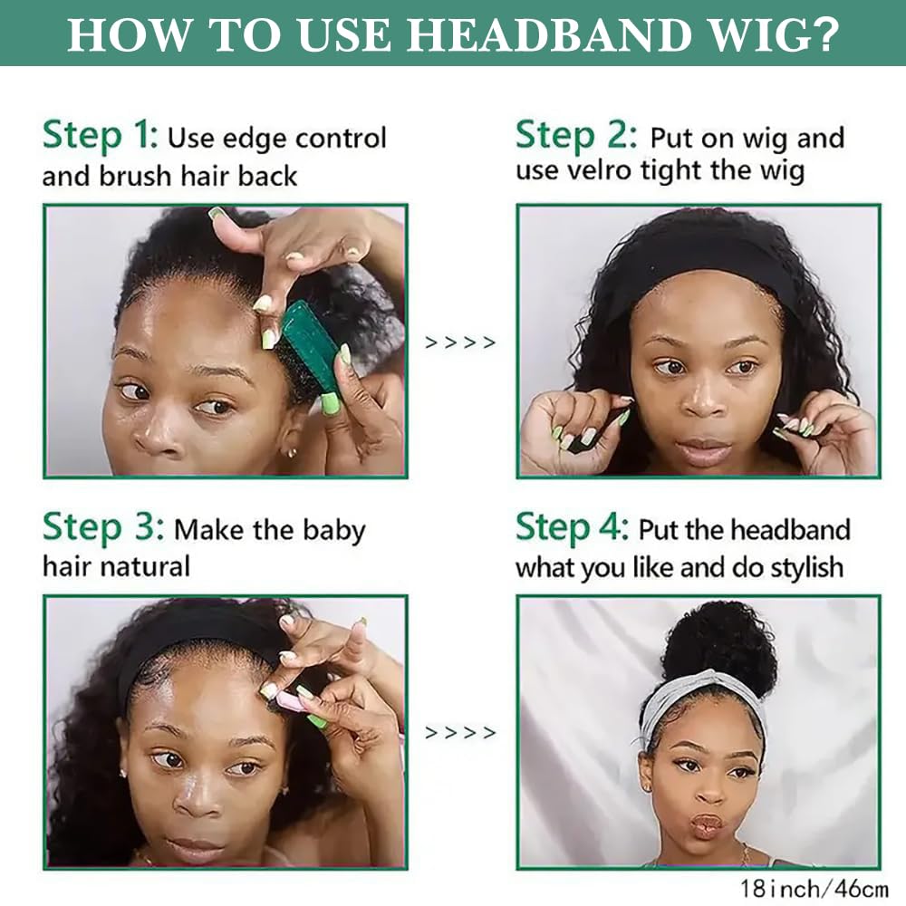 Kinky Straight Headband Wigs Human Hair For Black Women 12A 180 Density Yaki Straight Human Hair Headband Wig Half Wigs For Black Women Headband Human Hair Wig Natural Black 18 inch