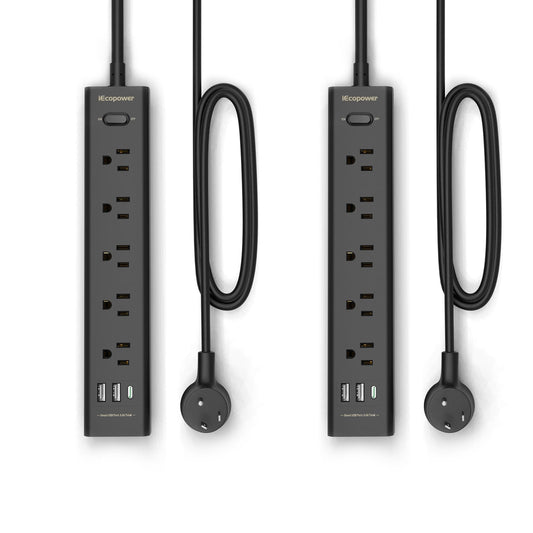 10FT Long Surge Protector Power Strip-with 5 Widely Outlets and 3 USB Ports(1 USB C Port),10 Foot Extension Cord(1250W/10A),Wall Mount for Home Office,700 J,Black(2 Pack)
