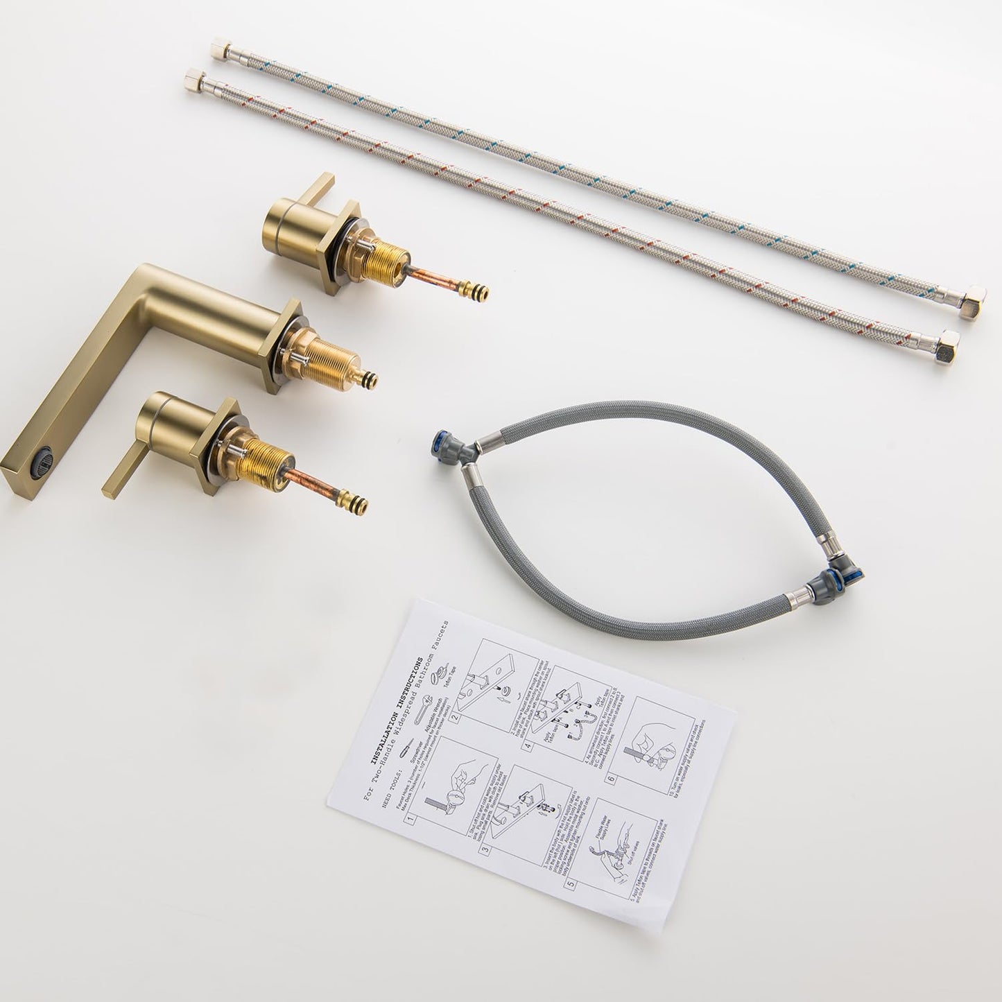 Luxury Brass Modern Widespread Bathroom Sink Faucets with Copper Valve for 3 Hole 2-Handle 8 Inch Deck Bathroom Vanity Faucet, &Stainless Steel Pop-up Drain Assembly, Brushed Champagne Gold